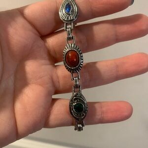 Sarah Coventry Silver Bracelet with Red, Blue, and Green Stones